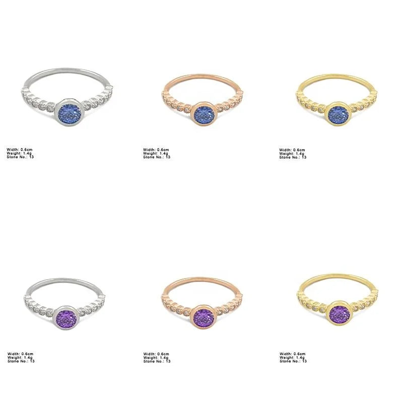 S925 Sterling Jewelry Rhodium Rose Gold  Plated Wholesale  Blue CZ Stone Silver Ring