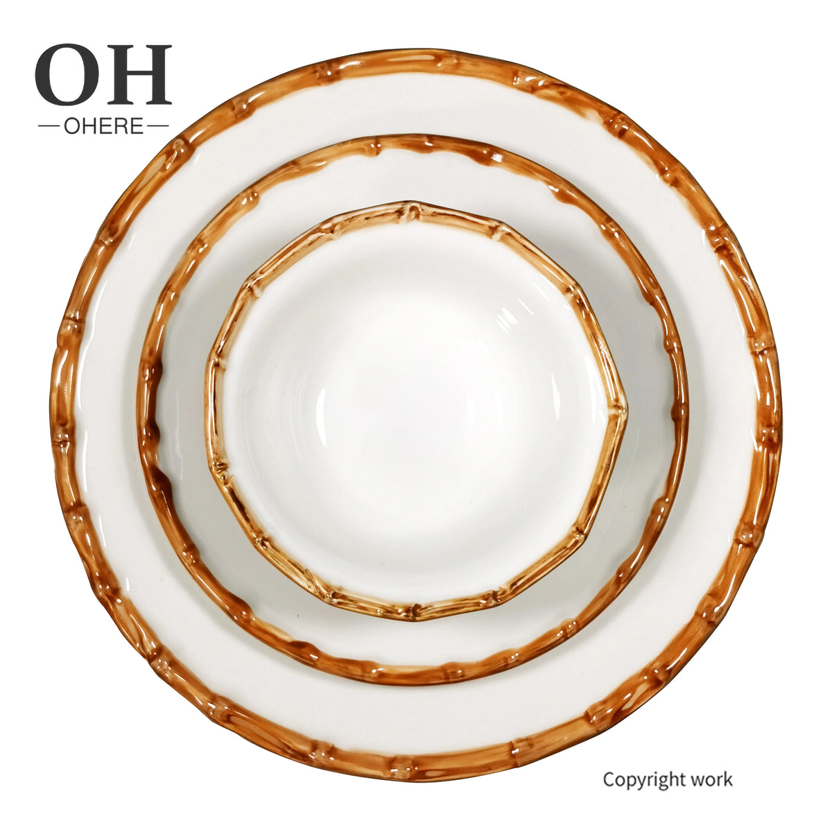 Ohere Special Design Yellow Edge White Charger Plate with Bowl Bone China Dinner Set Dinnerware for Wedding Party MegaBDM