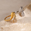 New Delicate Stainless Steel 18K Gold Ring Symmetrical Water Drop Rhinestone Open Rings
