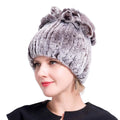 Rex Rabbit Fur Hat Women Fur Beanies Fur Hat with Top Crown Winter Thicken Hat Winter Headwarm