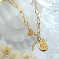 Stainless Steel 18k Gold Plated Jewelry Round Brand Thick Chain Freshwater Pearl Pendant Necklace