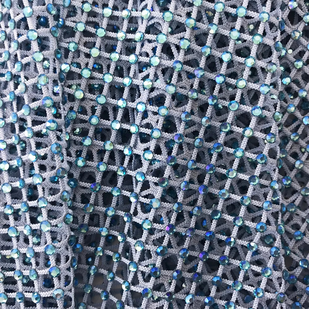 N001 Factory Supply Mesh Fabric Hot Fix Rhinestone Mesh Rhinestone Elastic Net Mesh for Cloth