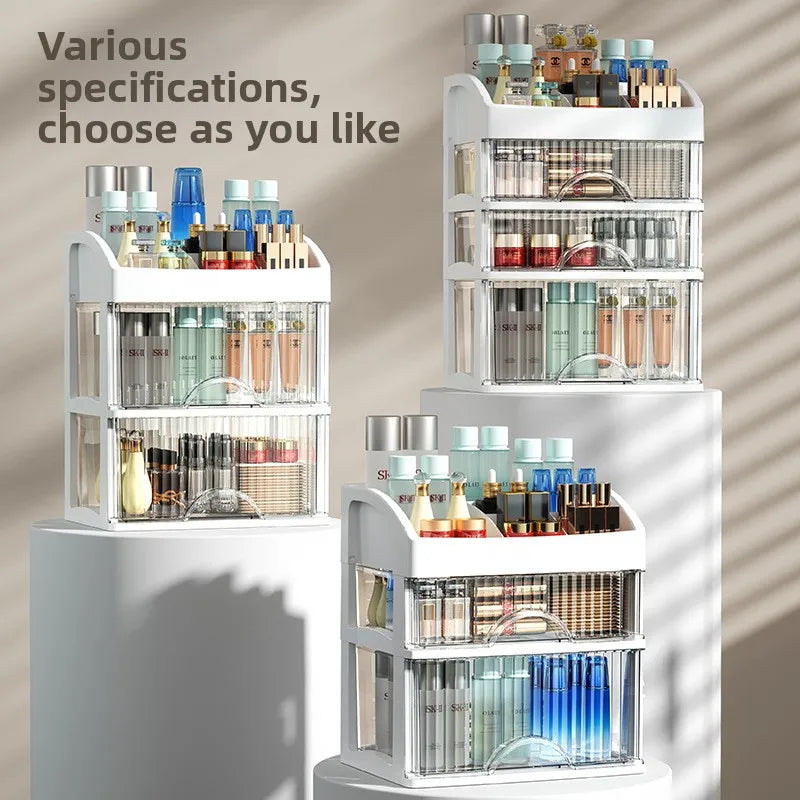 Light Luxury Style Plastic Sustainable Multifunction Desktop Large Capacity Cosmetic Lipstick Transparent Drawer Storage Box