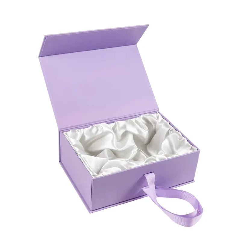 Custom Recycled Materials Magnetic Rigid Packaging Boxes for Shoes Clothing & Socks with Matt Lamination and Ribbon