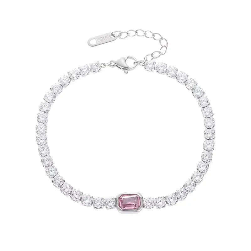 4mm Twinkle Diamond Tennis Bracelet CZ Zircon Stainless Steel 18K Gold Plated Silver for Men Women White Pink Yellow