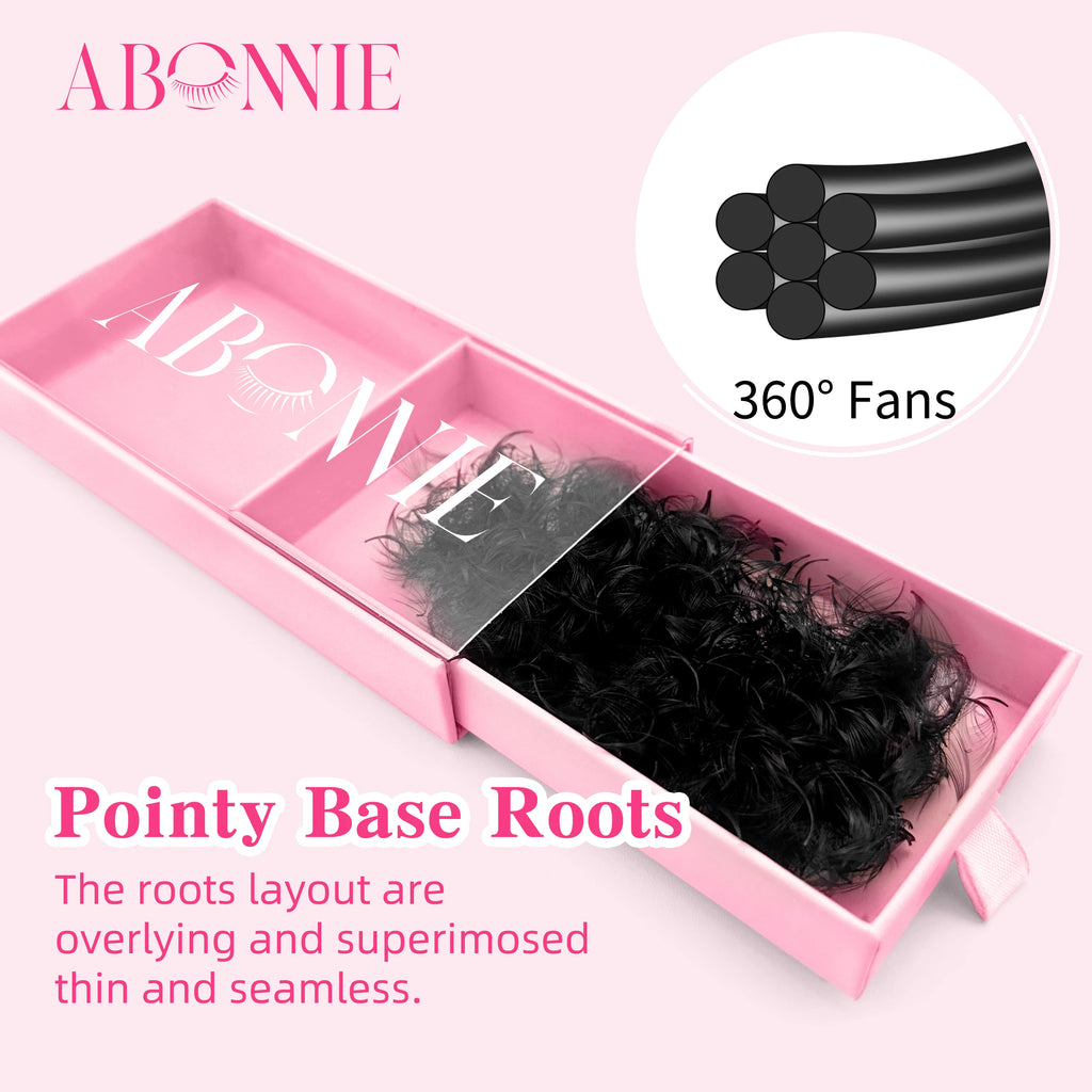Abonnie Heat Bonded Long Short Stem Pro Made Speed Fans Mink Wispy Loose Lash Fans Tray Pointy Base Promade Lash Extension Fans