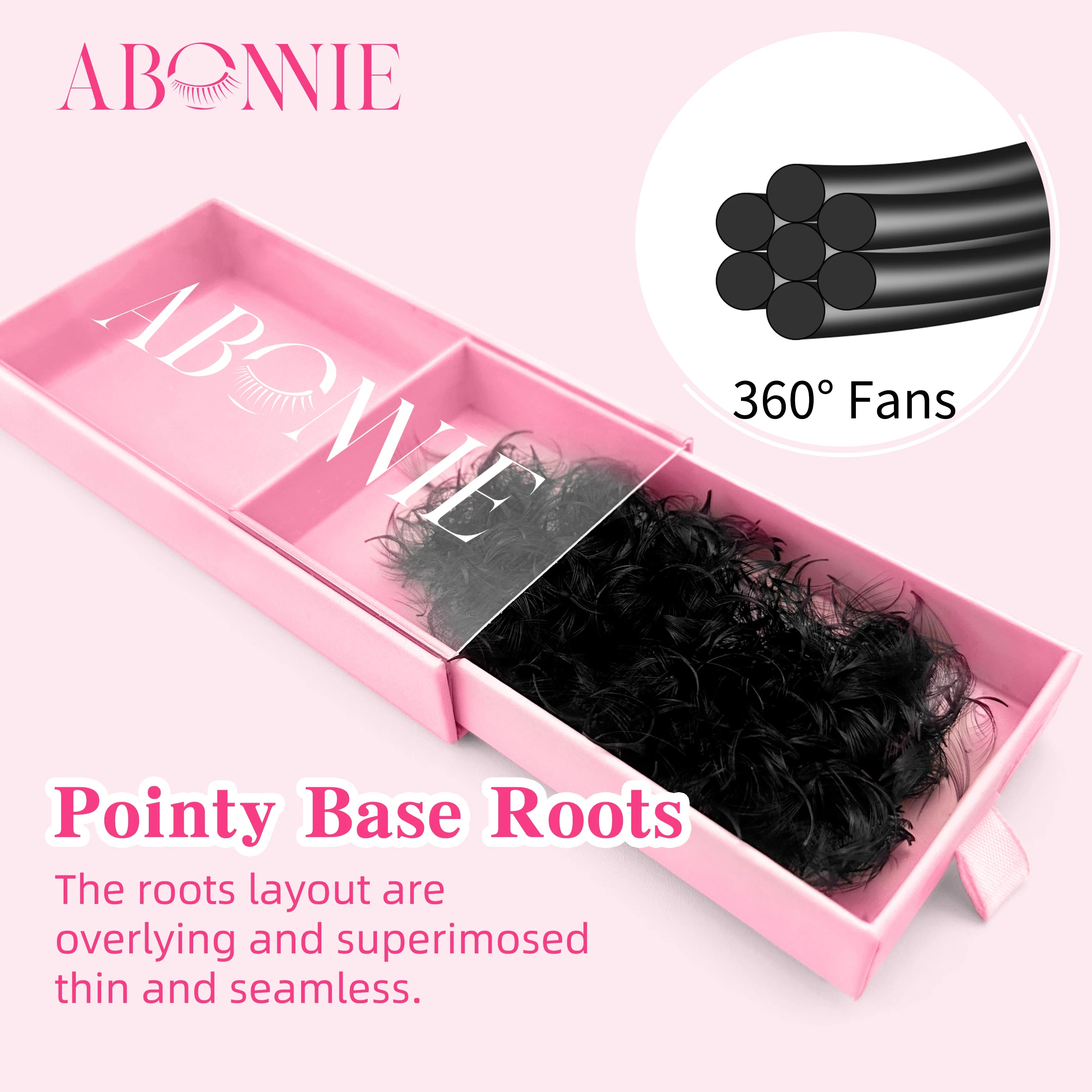 Abonnie Heat Bonded Long Short Stem Pro Made Speed Fans Mink Wispy Loose Lash Fans Tray Pointy Base Promade Lash Extension Fans