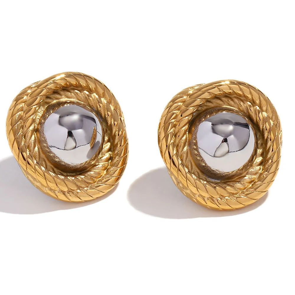 Vintage Mixed Color Metal Round Prevent Allergy Jewelry Stainless Steel Cast Twisted Pattern Buttons Stud Earrings for Women