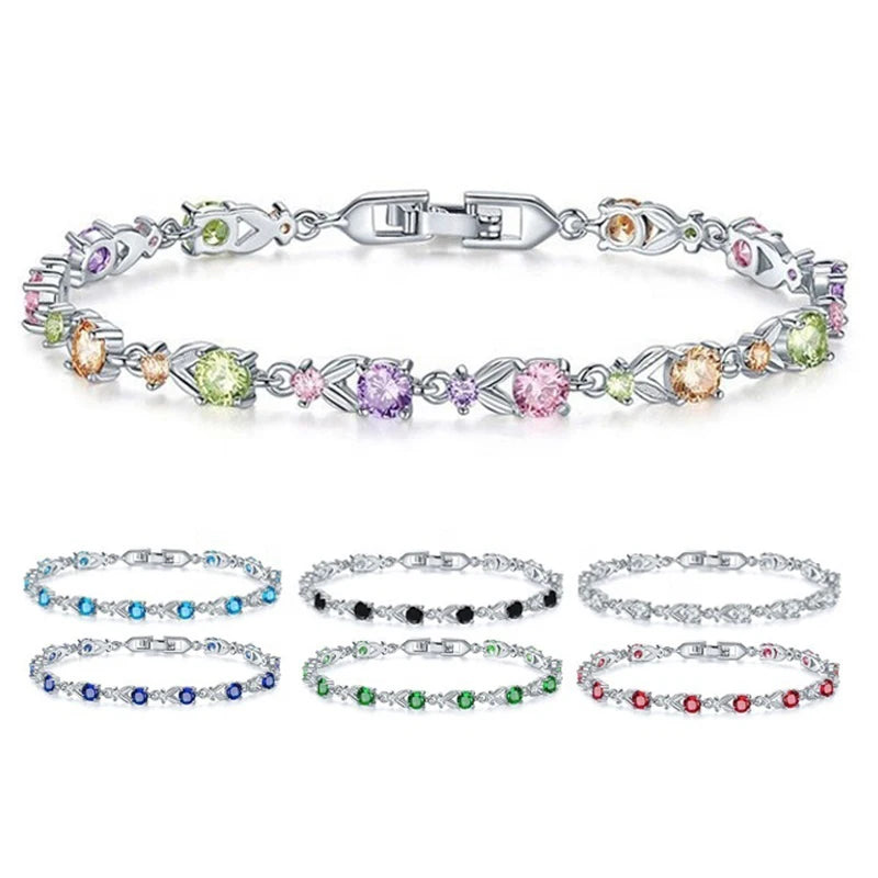 Huitan New Trendy 925 Silver Plated Multicolor Stone Wholesale Hot 2021 Bracelets Gifts for Women Zircon Bracelet