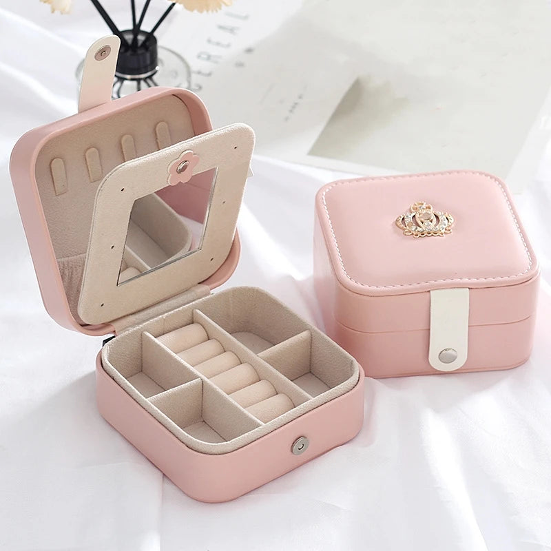 Wholesale Cute Pink Creative Leather Jewelry Box Small Travel Portable Storage with Magnetic Buckle Close