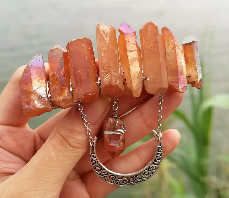 HZ Hot Sale Natural Crystal Orange Comb 8cm Colorful Moon Accessories Hair Clip Bridal Hair Comb