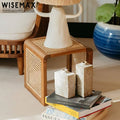WISEMAX FURNITURE Retro Simple Home Living Room Furniture Solid Wood Frame Sofa Side Table Rattan Coffee Table