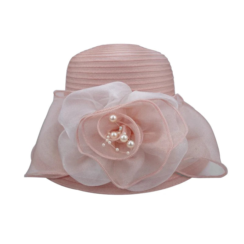 Factory Direct Sell Cheap Price Elegant Lady Wedding Hats Woman Organza pink Church Hats Wholesale