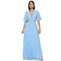 Elegant Women's Long Chiffon Maxi Dress V-Neck Hollow Out Waist Solid Dyed ODM Sustainable Washable