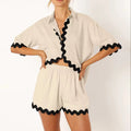 Enyami S-XL Summer Leisure Home Wear Patchwork Coords Short Sleeve Tshirt Top Shorts Rayon Casual Women 2 Piece Sets