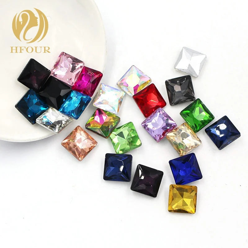 Wholesale Colored Glass Stone Square Shape Rhinestones for Shoes
