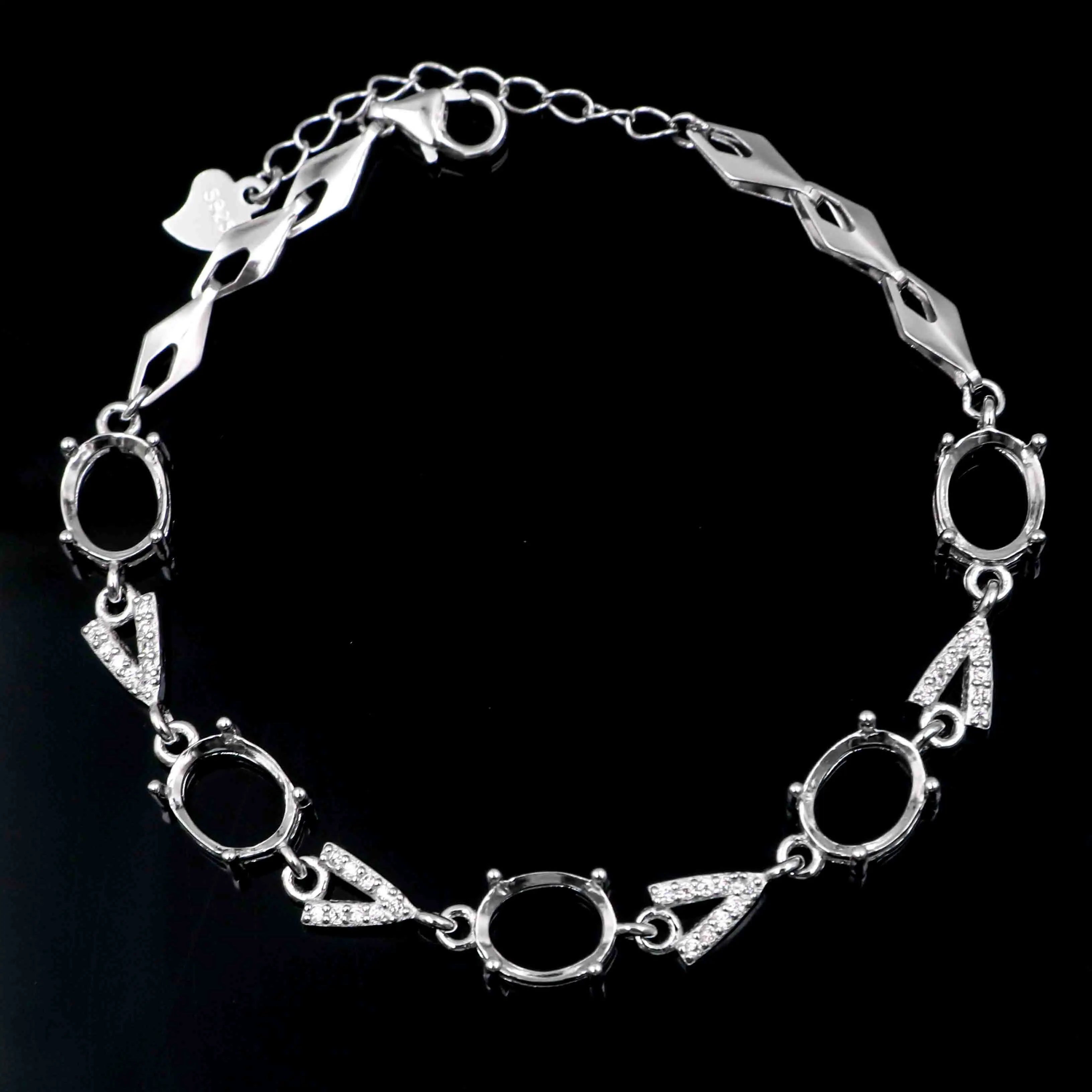 Sterling Silver 7*9mm Semi Mount Bracelet Empty Support Blank Claw Setting S925 Mountain Base Holder Without Stone for Inlay DIY