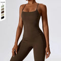 In Stock Softness Skin Friendly Sports Set Thin Shoulder Strap Tank Top Scrunch Butt Pants Yoga Two Piece Set