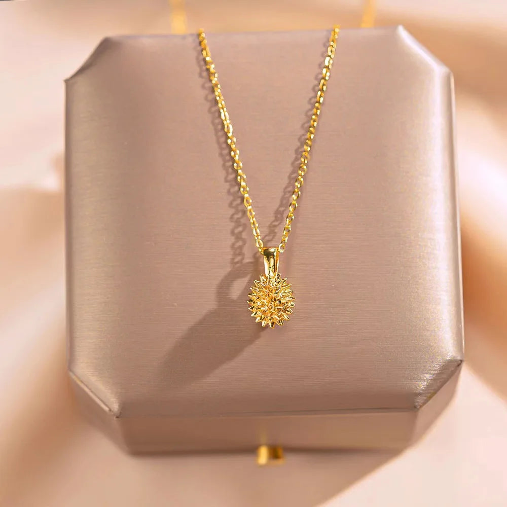 2024 New Stainless Steel 18K Gold Plated Pendant Necklace Creative Fruit Durian Letter Design Collarbone Lady's Vacation