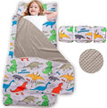 Floral Pattern Toddler Nap Mat with Pillow & Knitted Fleece Blanket Portable Daycare Sleeping Bag for Preschool Boys and Girls