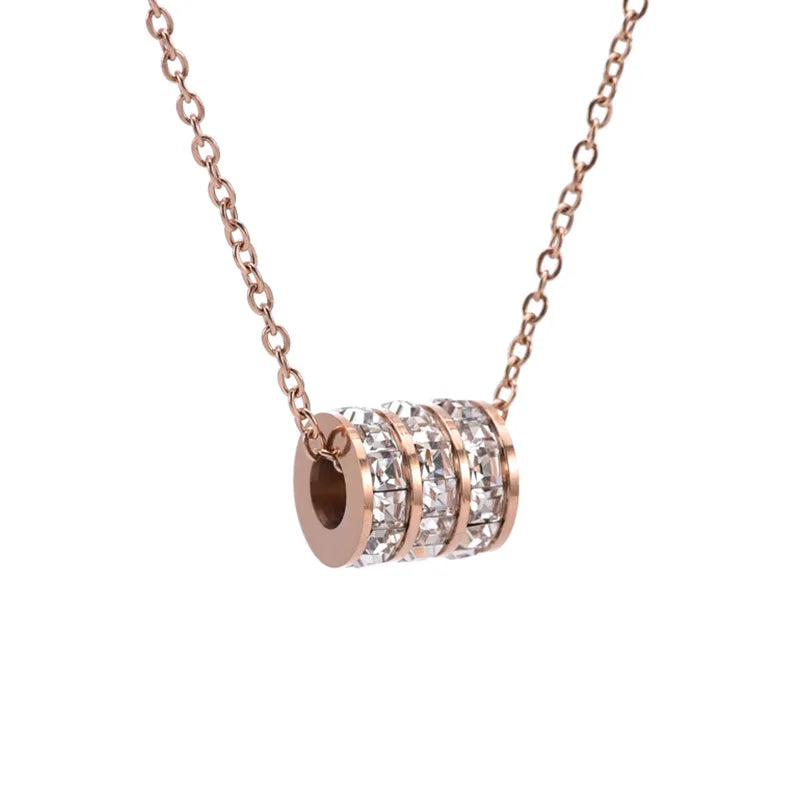 Titanium Steel Cylindrical Diamond Necklace Female Pastoral Style Wild Rose Gold Pendant Clavicle Necklace