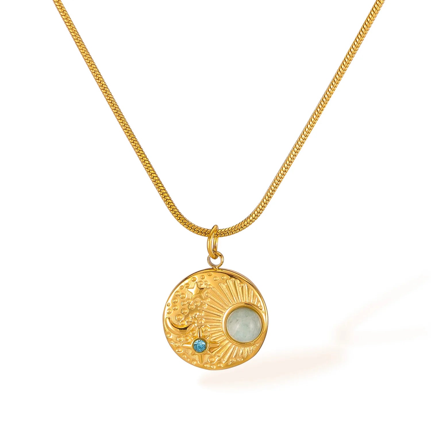 QUSEDINY Dreamshow 18K Gold Plated Snake Chain Necklace Trendy Birth Stone Jewelry with Zircon 316L Stainless Steel