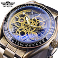 Winner Top New Luxury Blue Glass Gear Movement Transparent Mens Automatic Wrist Watch  Male 3D Skeleton Mechanical Wrist Watch
