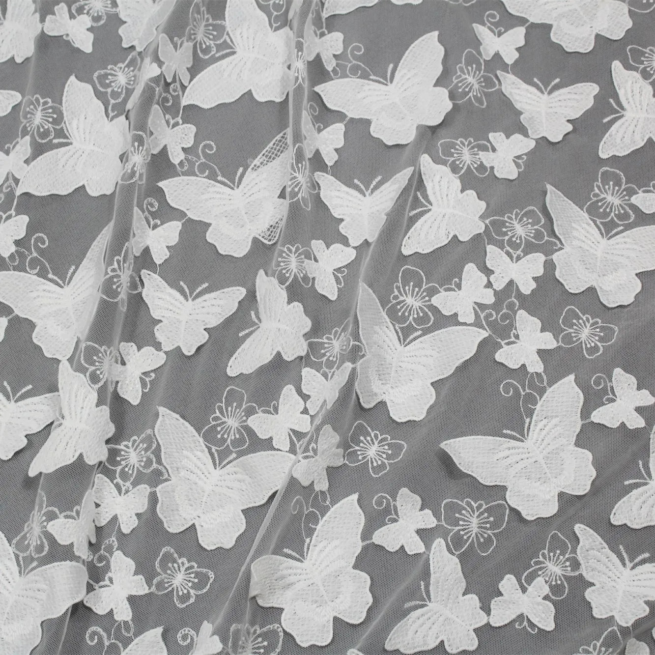 3D Floral White Butterfly Butterflies Flower Embroidered Tulle Lace Fabric