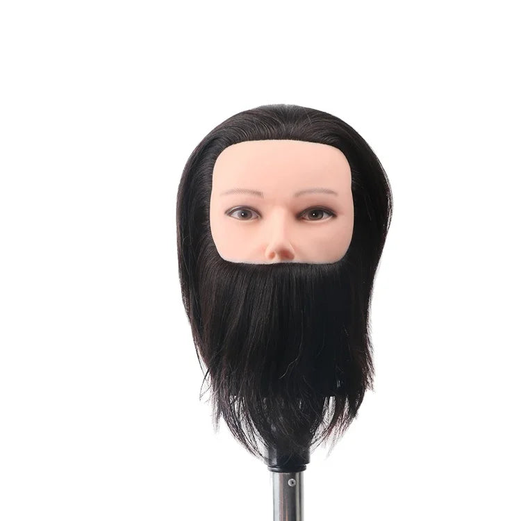 100% Human Hair Training Doll Head Barber Mannequin Head With Beard Hair Men Mannequin Training Head