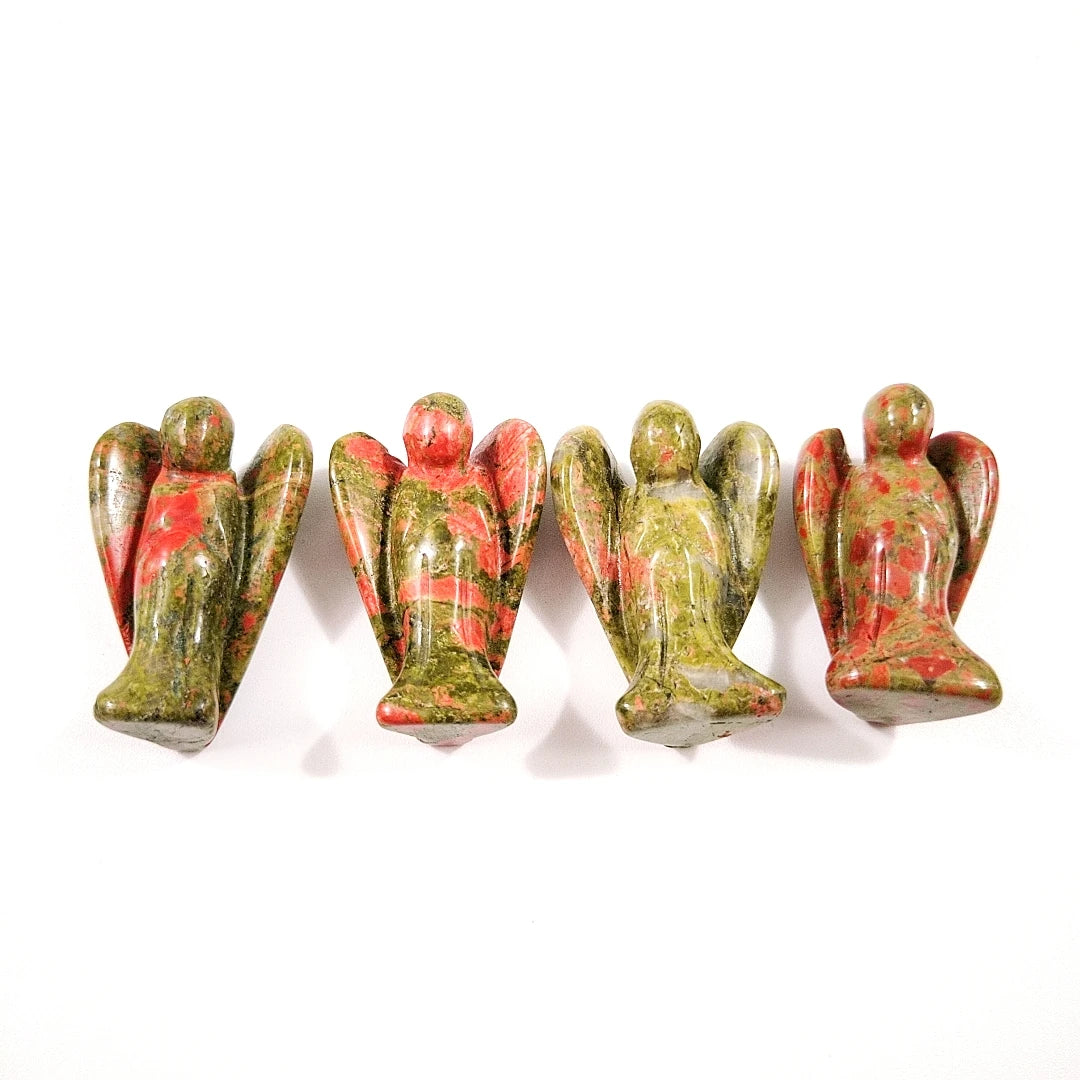 Huiying Wholesale Bulk of Natural Stone Unakite Angel Carved Beautiful Statue Crafts 1.5 Inch
