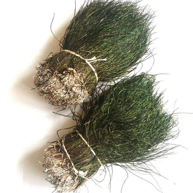 Natural Glittery Iridescent Green Peacock Flue Feather Peacock Strung Herl Feathers for Costumes Decoration Fly Tying Materials