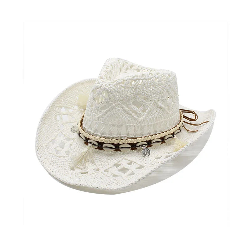 Cowboy Hat Vintage High Quality Woven 100% Natural Straw Wholesale Custom Straw Hats Classic Piercing