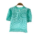 Vintage Puff Sleeve Blouses Hollow Out Crochet Floral Crop Tops Korean Summer Elegant Shirts Fashion Women New Casual Short Top