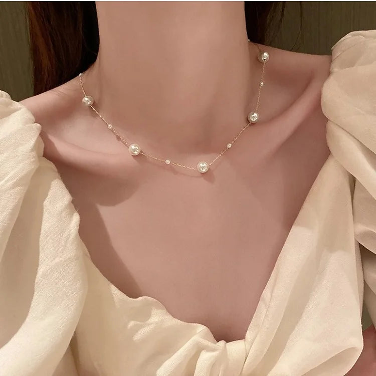 SC Hot Selling Temperament Luxury Necklaces Elegant Cross Chain Choker Necklaces Creative Fairy Pearl Necklaces for Women