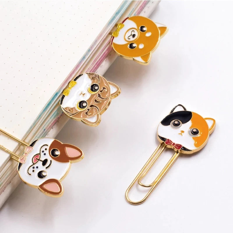 Wholesale Cute Pet Cat Dog Animal Bookmark Cartoon Student Folder Metal Bookmark Paper Metal Clip Book Mark Custom Logo for Kids