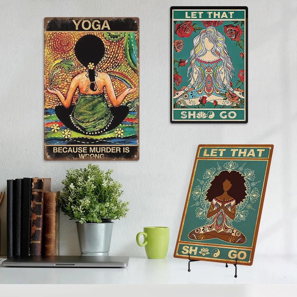 Putuo Decor Yoga Theme Style Metal Plate Printing Sign Namaste Tin Sign Home Yoga Room Decoration