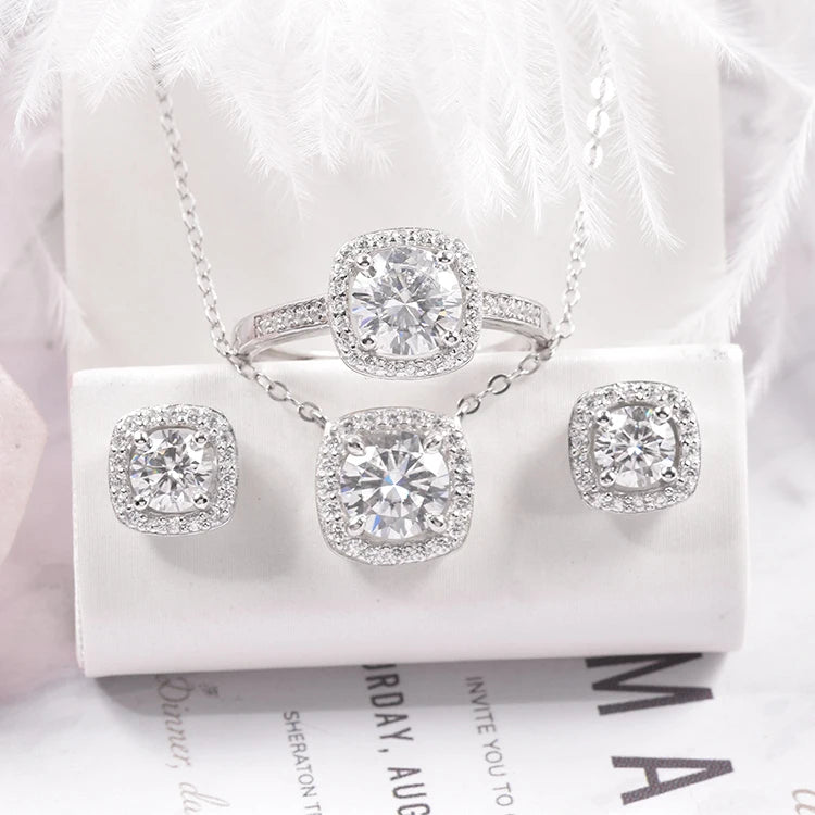 Luxury Women Moissanite Wedding Jewelry Sets Necklace Rings Earrings 925 Sterling Silver Jewelry Set for Women