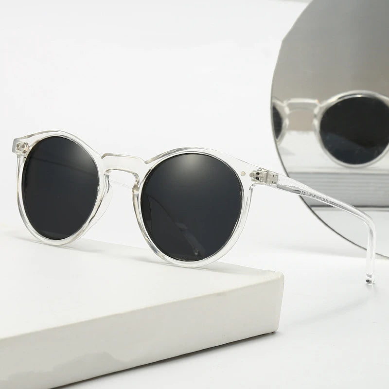 Retro Classic Adult Women Men Round Transparent 7 Colors TAC Frame PC Lenses Polarized Sunglasses