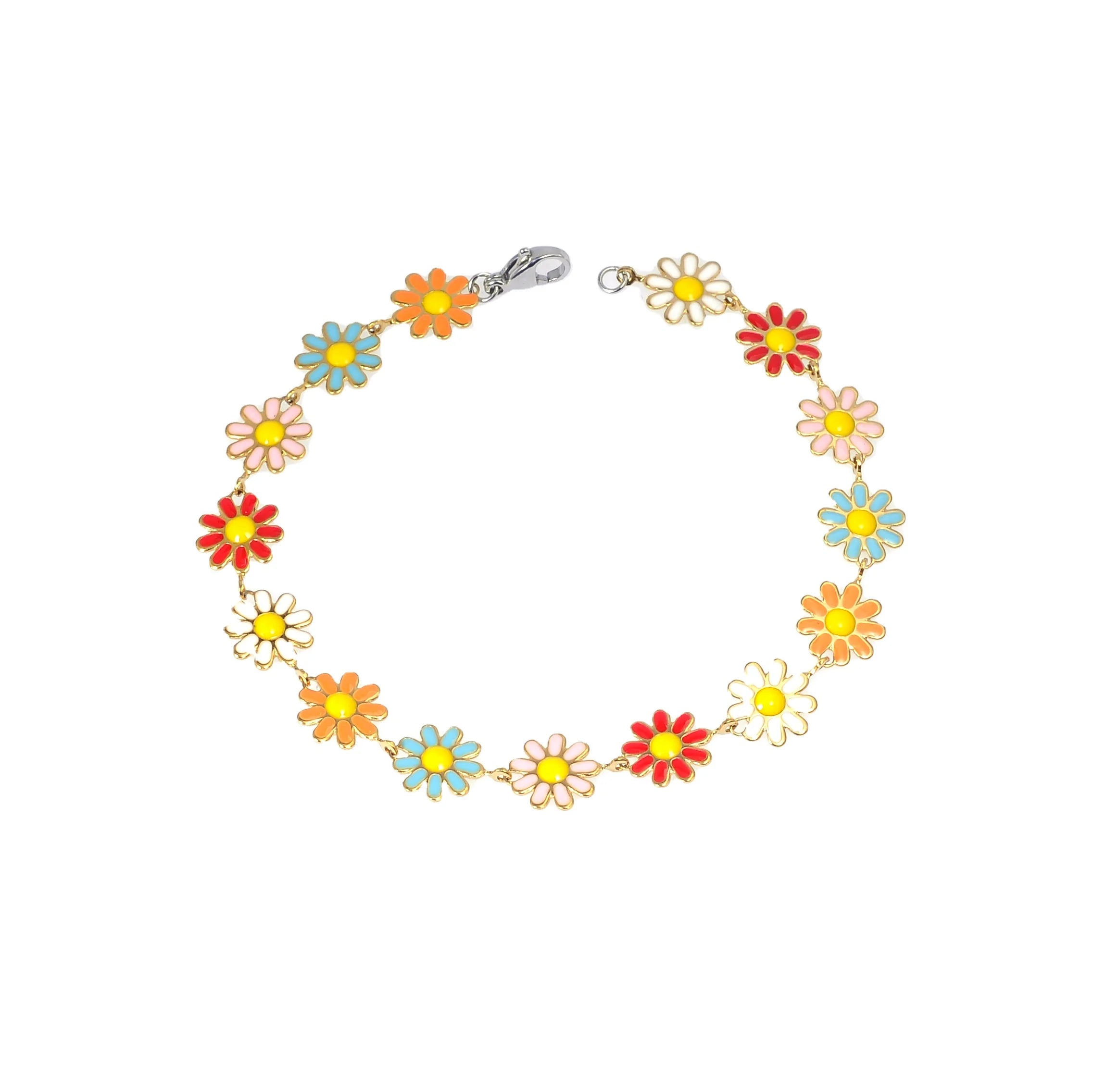 Wholesale YAZKY 18K Gold Plated Stainless Steel Women's Trendy Flower Daisy Chain Bracelets Enamel Colorful Jewelry Third Party