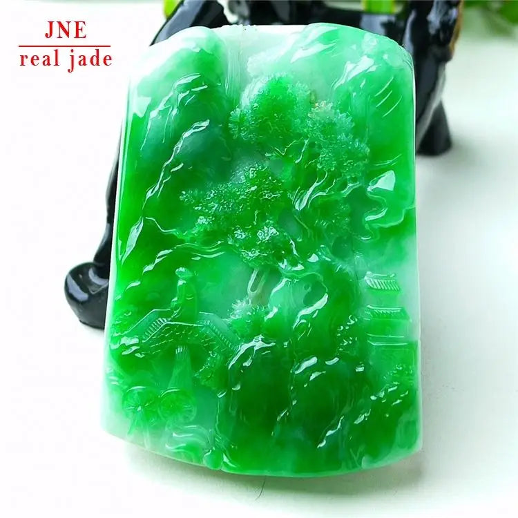 Myanmar a Type Carved Character Brand Jade Pendant Positive Green Landscape Pendant Emerald Pendant 96.26 MegaBDM