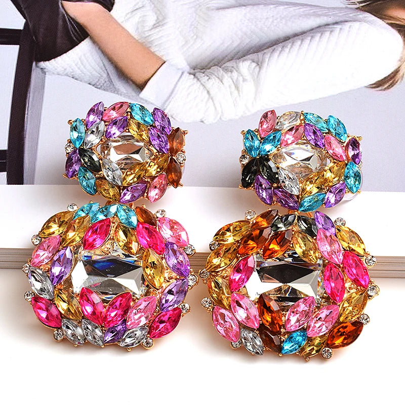 New Statement Crystal Earrings High-quality Colorful Rhinestones Drop Earring Jewelry Fine Fashion Trend Accessories for Women