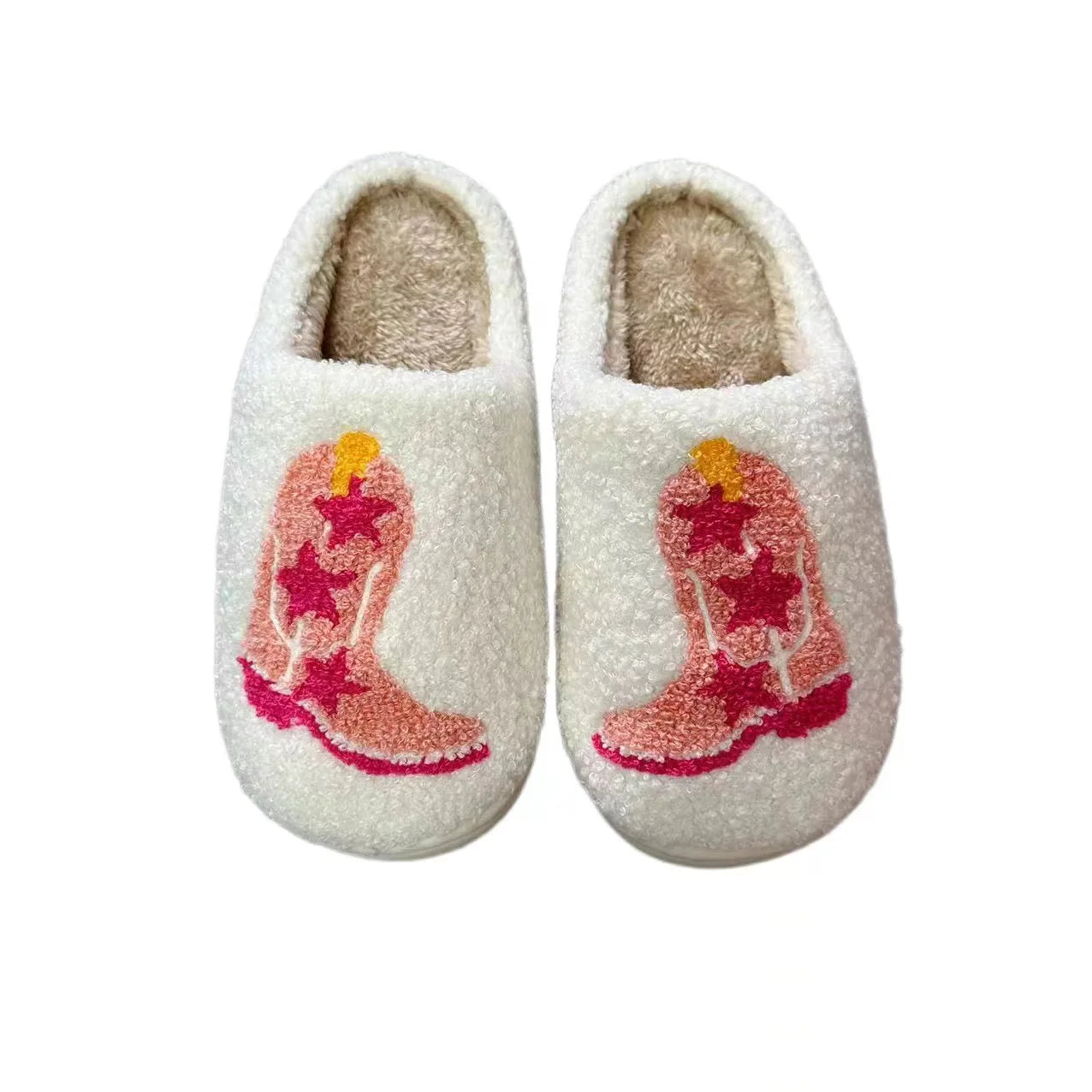 Cozy Winter Home Slippers Soft Plush Anti-Slip Embroidered Smiling Face Boots TPR Outsole and Fabric Insole