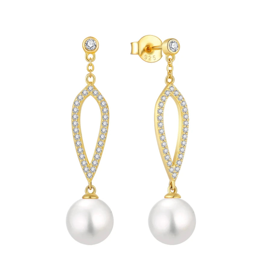 YILUN 925 Sterling Silver Pearl Drop Earrings Gold Plated CZ Dangle for Women Hypoallergenic and Stylish