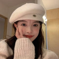 Creative New Design Australian Women's Autumn and Winter Big Head Girth Artist Hat to Show Face Small Popular Wool Beret
