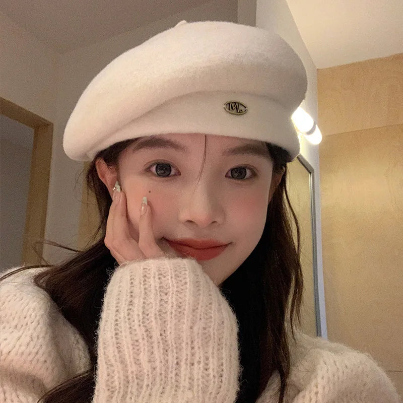 Creative New Design Australian Women's Autumn and Winter Big Head Girth Artist Hat to Show Face Small Popular Wool Beret