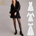 Deep V  Ruffled Women Dress Clothing Manufacturers Custom Fashion Design Tie Back Long Sleeves Backless Casual Short Dresses