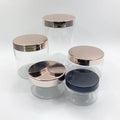 OEM ODM Clear PET Plastic Cream Jar Rose Gold Lid Empty Cosmetic Container Custom Logo Skin Care Personal Care Packaging