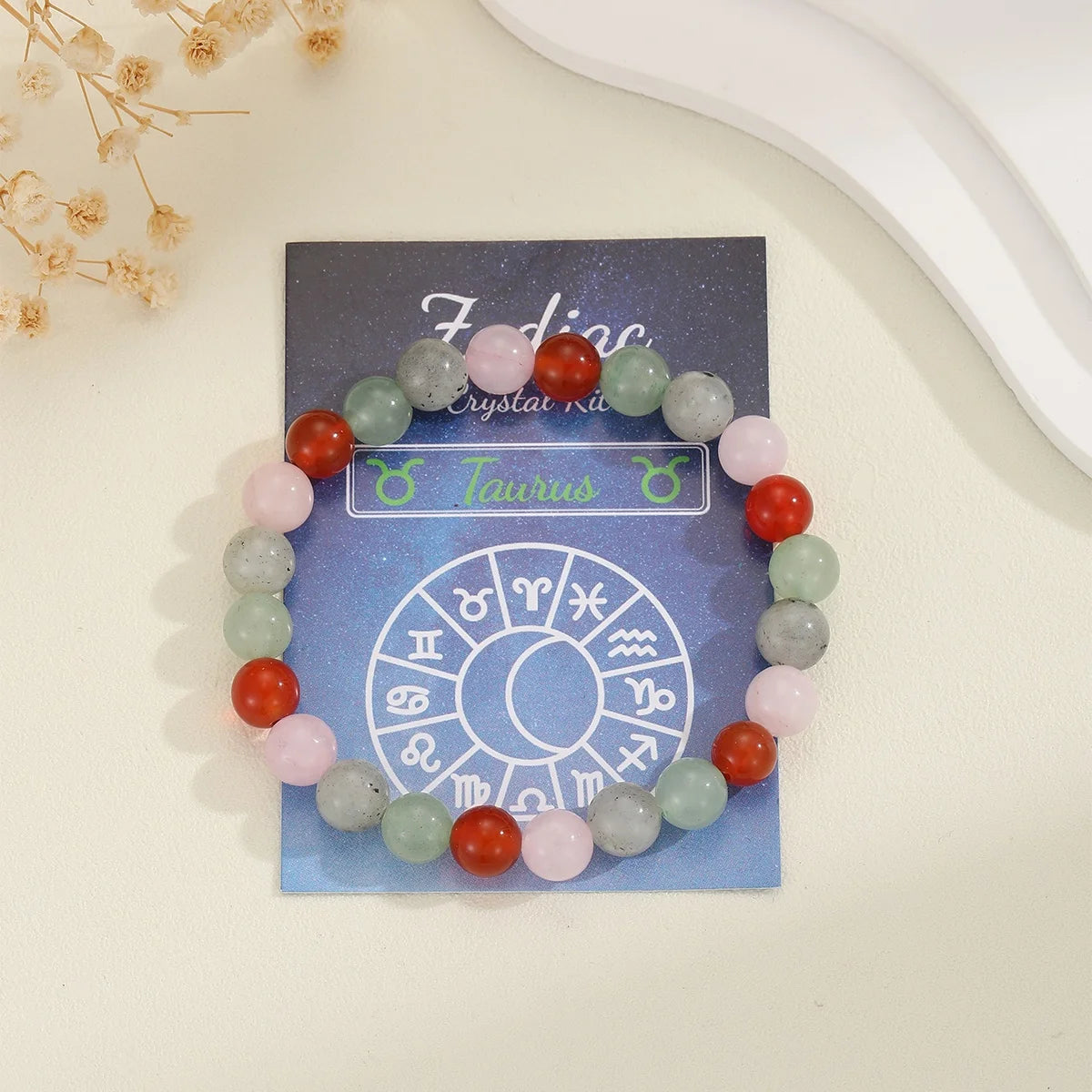 Dainty Zodiac Card Nature Stone Bracelet for Women Jewelry Yoga Meditation Teacher's Day Gift Box Jewelry Bracelet