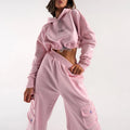 F240032 Custom 2025 Spring Fleece Tracksuit Women Long Sleeve Crop Top Hoodie and Cargo Pants Two Pieces Jogger Hoodie Set