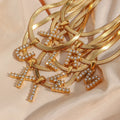 Personalized Initial Necklace 18K Gold Plated Stainless Steel Pearl Zircon Paved Gold Plated Necklace Jewelry